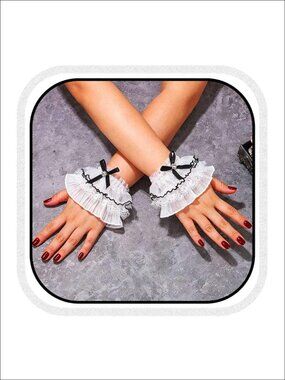 Ruffled Lace Wrist Cuffs Gothic Lolita Bow Sleeves Cosplay Women